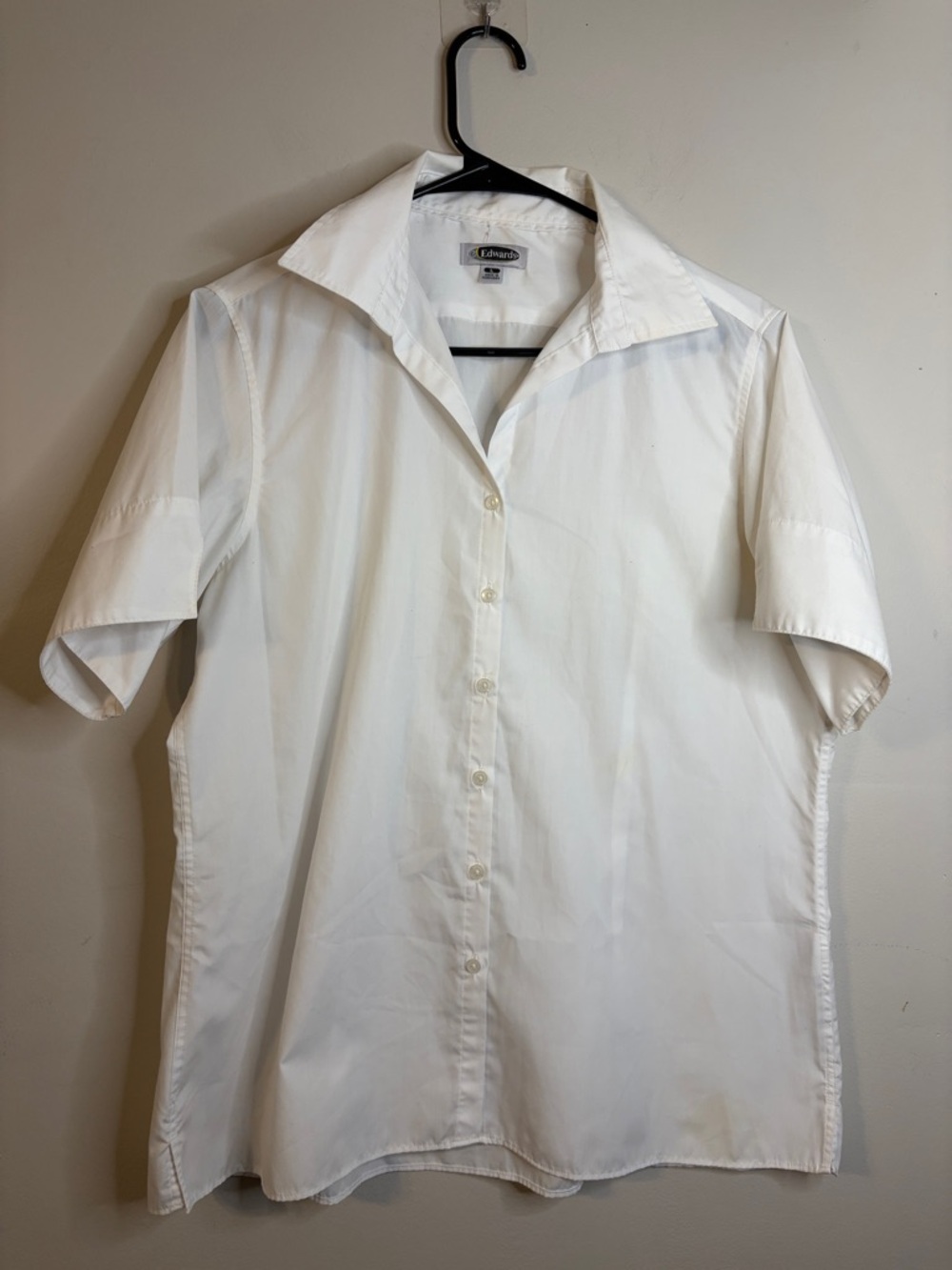 Edwards Womens White Short Sleeve Button Down Shirt Point Collar GUC Size L #157